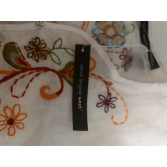 Saint Tropez West Women’s Embroidered Boho Festival Tunic Top 100% Linen Sz. XL - Picture 13 of 14
